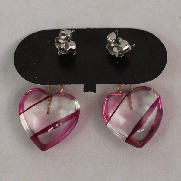 Vintage Acrylic Lavender Heart With Bow Brooch With Matching Heart Stud Earrings