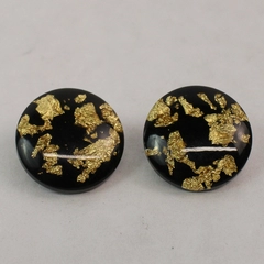 Vintage Black Acrylic Round Clip On Earrings With Gold Leaf