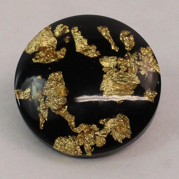 Vintage Black Acrylic Round Clip On Earrings With Gold Leaf