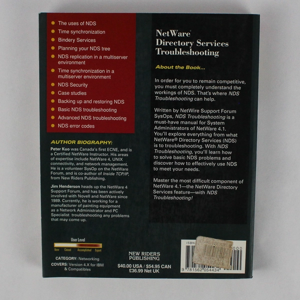 NDS (NetWare Directory Services) Troubleshooting Peter Kuo Jim Henderson 1995 PB