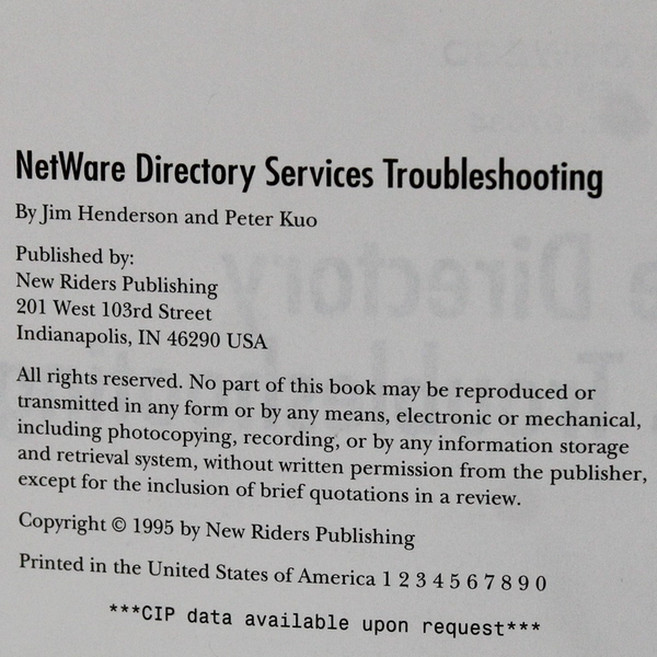 NDS (NetWare Directory Services) Troubleshooting Peter Kuo Jim Henderson 1995 PB