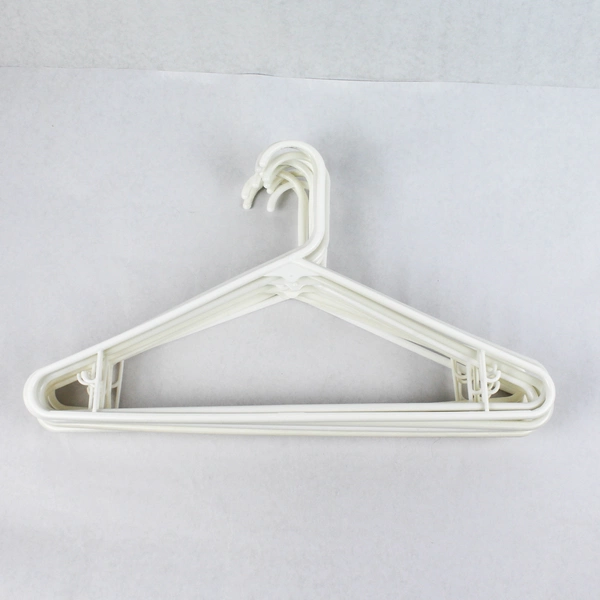 Lot of 10 White Plastic Clothes Hangers with Bar & Hooks - Good Condition