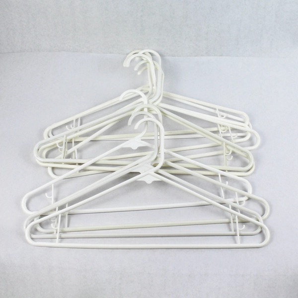 Lot of 10 White Plastic Clothes Hangers with Bar & Hooks - Good Condition