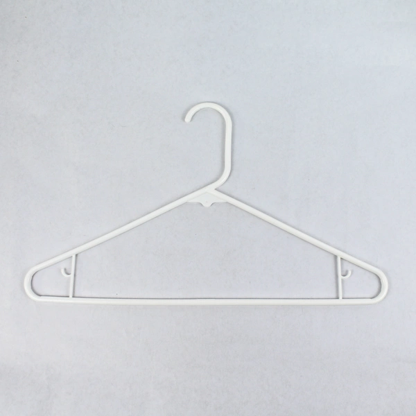 Lot of 10 White Plastic Clothes Hangers with Bar & Hooks - Good Condition