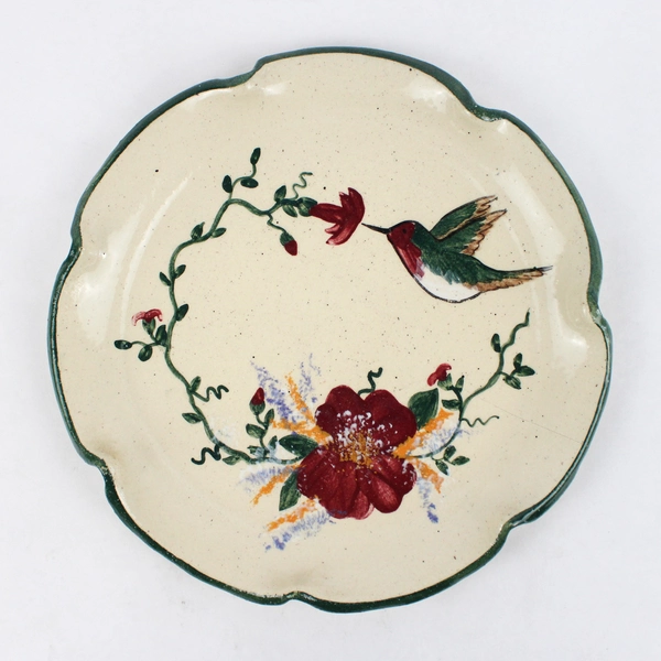 Heart And Soul Pottery Trinket Dish Tray Plate Hummingbird Flower 8.5" Diameter