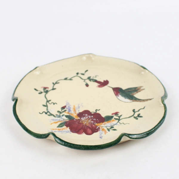 Heart And Soul Pottery Trinket Dish Tray Plate Hummingbird Flower 8.5" Diameter