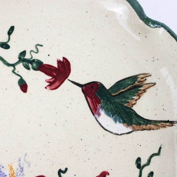 Heart And Soul Pottery Trinket Dish Tray Plate Hummingbird Flower 8.5" Diameter