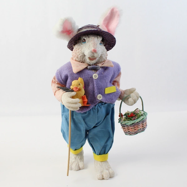 3 Piece Set of Resin Bunny Figurines Papier Mache Clothing Mom w/ Baby Dad Son