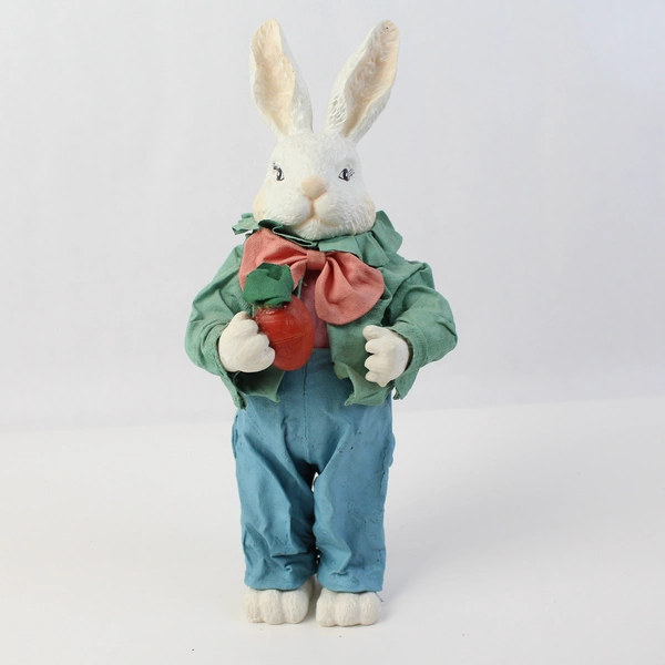 3 Piece Set of Resin Bunny Figurines Papier Mache Clothing Mom w/ Baby Dad Son