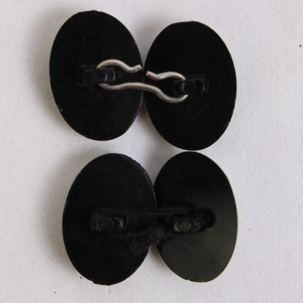Set of 4 Cameo Shank Buttons Black White Plastic Oval 0.75"