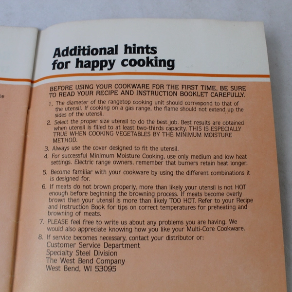 Vintage Multi-Core Cookware Manual 1979 - Helpful Cooking Hints