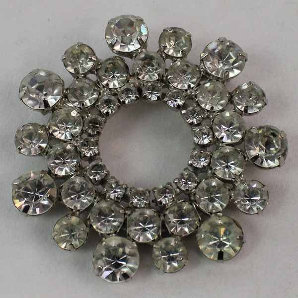 Vintage Clear Rhinestone Cluster Brooch With Open Center