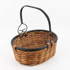 Vintage Oval Wicker Basket with Metal Handle Medium Size 12.5" L x 9.5" W