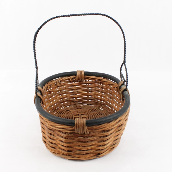 Vintage Oval Wicker Basket with Metal Handle Medium Size 12.5" L x 9.5" W
