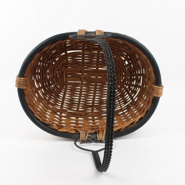 Vintage Oval Wicker Basket with Metal Handle Medium Size 12.5" L x 9.5" W