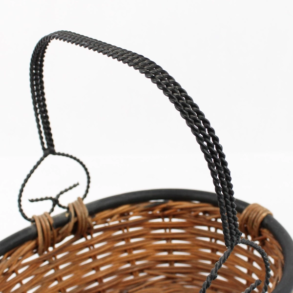 Vintage Oval Wicker Basket with Metal Handle Medium Size 12.5" L x 9.5" W