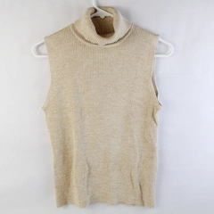 Pria Sparkly Cream-Colored Knit Turtleneck Sweater Vest Women's Size PM