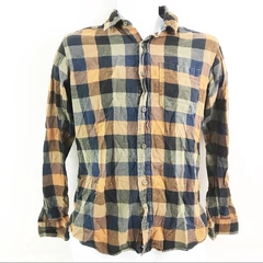 Ocean Current Men's Flannel Shirt S Brown Blue Plaid Cotton Button Up
