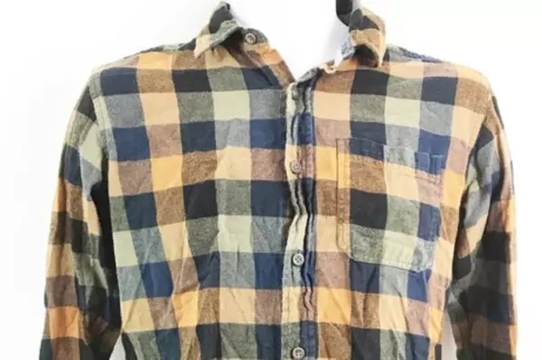 Ocean Current Men's Flannel Shirt S Brown Blue Plaid Cotton Button Up