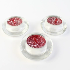 Lot Of 3 Clear Glass Tealight Candle Holders With Decorative Candles Red Glitter