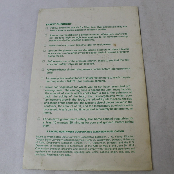 Vintage Canning Vegetables Booklet by Lynn G. Price 1982 - Pacific Northwest