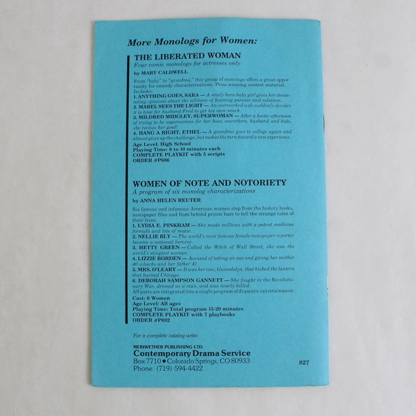 We The Real People Rachael C. Burchard Three Monolog Characterizations for Women