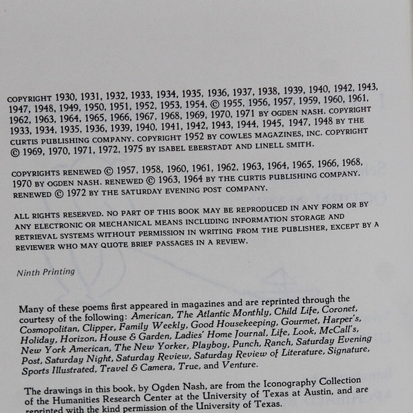 I Wouldn't Have Missed It Selected Poems of Ogden Nash 1975 Hardcover DJ