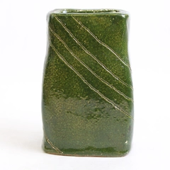 Handmade Signed Etched Green Studio Pottery Flower Vase 6"