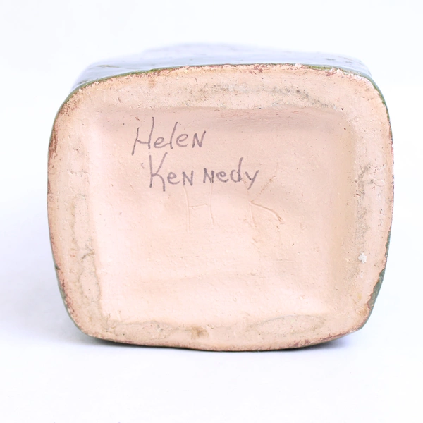 Handmade Signed Etched Green Studio Pottery Flower Vase 6"