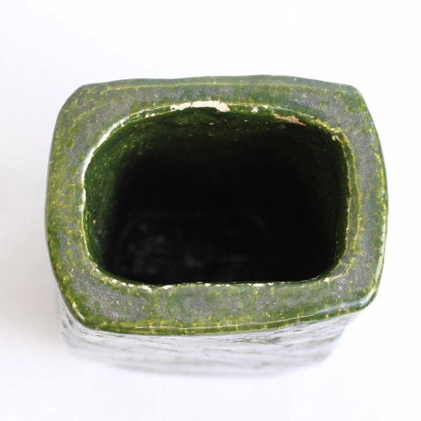 Handmade Signed Etched Green Studio Pottery Flower Vase 6"