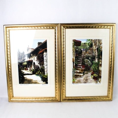 Set of 2 Martin Roberts Framed Artworks 'French Farmhouse' 'Cafe Stairs' 13"x19"