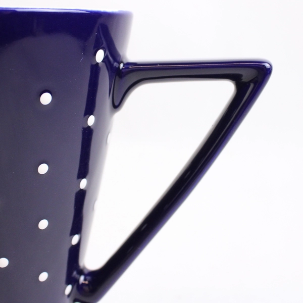 Set of 2 Footed Coffee Mugs Blue With White Polka Dots