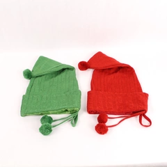 Lot of 2 Knit Christmas Stockings Red & Green Upside Down Hat Décor 20"