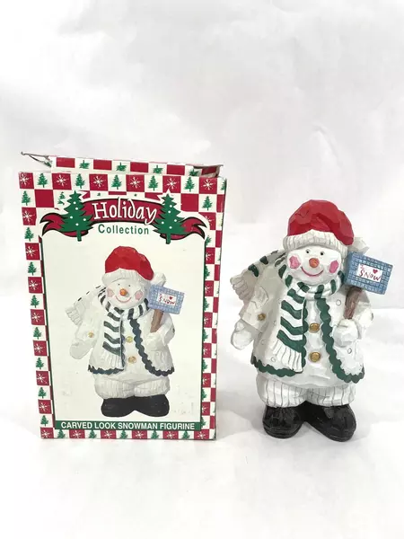 World Bazaars 10" Carved Snowman Figurine Holiday Decor Collectible Gift