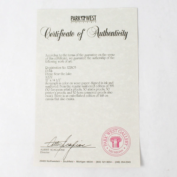 Dimitri Polak "Afternoon Picnic" 167/395 Framed Serigraph Signed Numbered COA