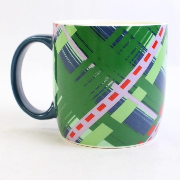 2020 Starbucks Green Coffee Mug Crisscross Lines Blue Handle Starbucks Logo