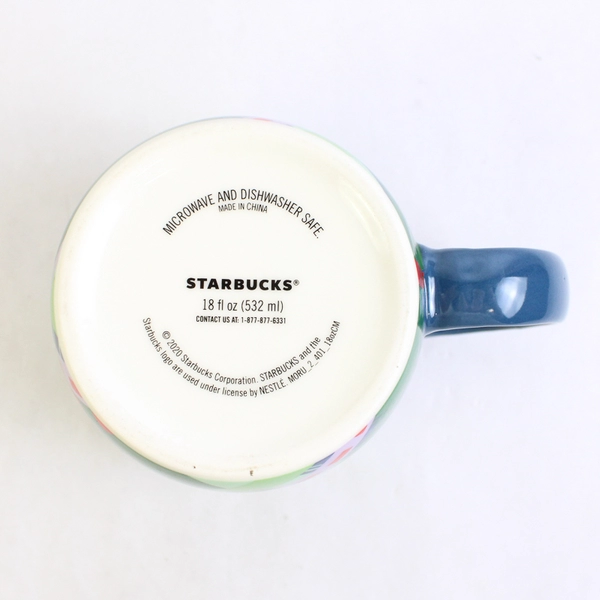 2020 Starbucks Green Coffee Mug Crisscross Lines Blue Handle Starbucks Logo