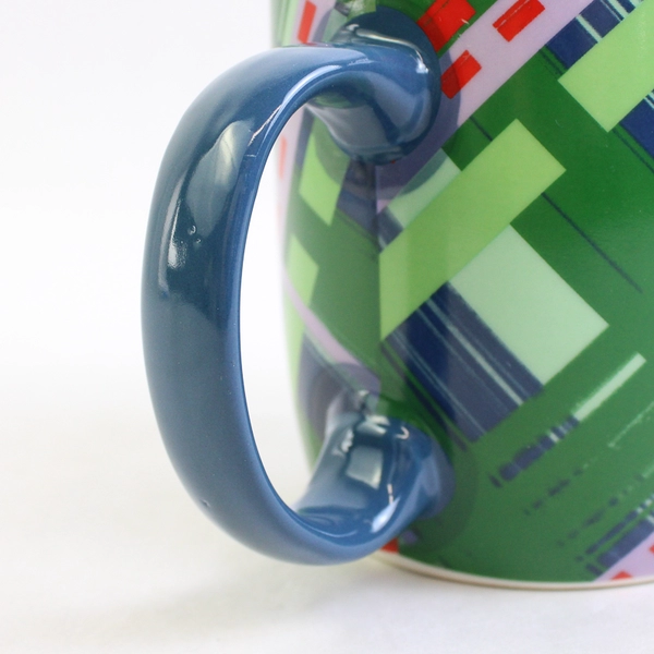 2020 Starbucks Green Coffee Mug Crisscross Lines Blue Handle Starbucks Logo