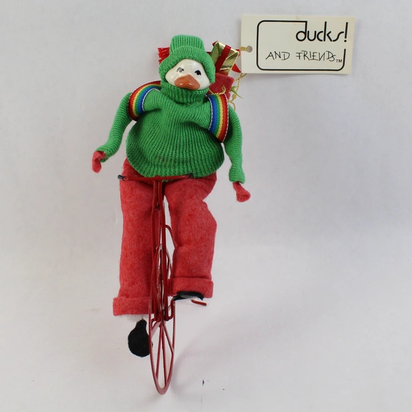 Vintage 1980 Just Ducky Christmas Duck Riding Old-School Bicycle Figurine