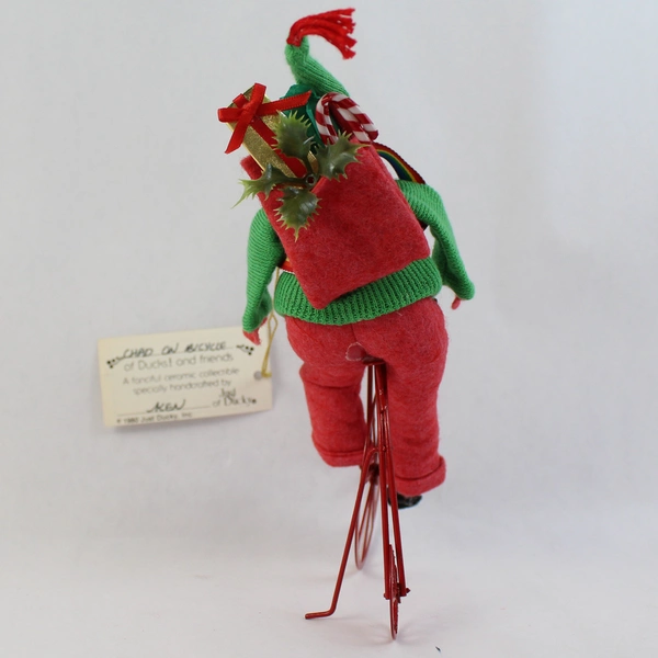 Vintage 1980 Just Ducky Christmas Duck Riding Old-School Bicycle Figurine