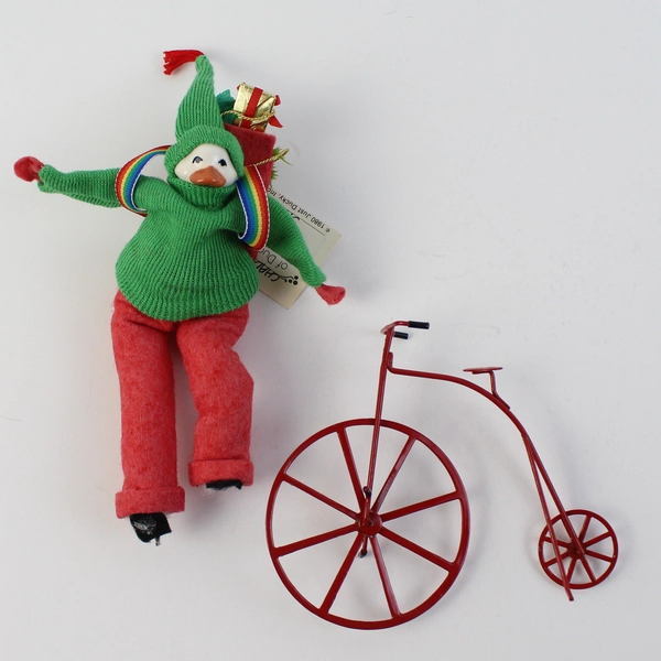 Vintage 1980 Just Ducky Christmas Duck Riding Old-School Bicycle Figurine