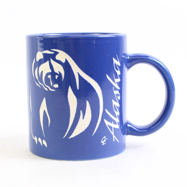 Blue Alaska souvenir Coffee Mug engraved White Grizzly Bear