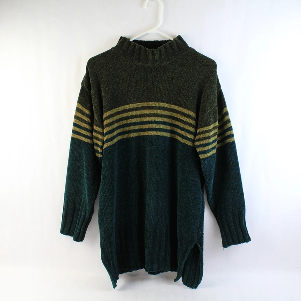 Erika & Co. Green Blue Color Block Knit Turtle Neck Sweater Size XL