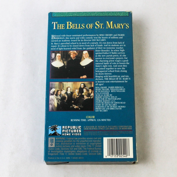 The Bells of St. Mary's VHS 1992 Bing Crosby Ingrid Bergman Colorized Edition