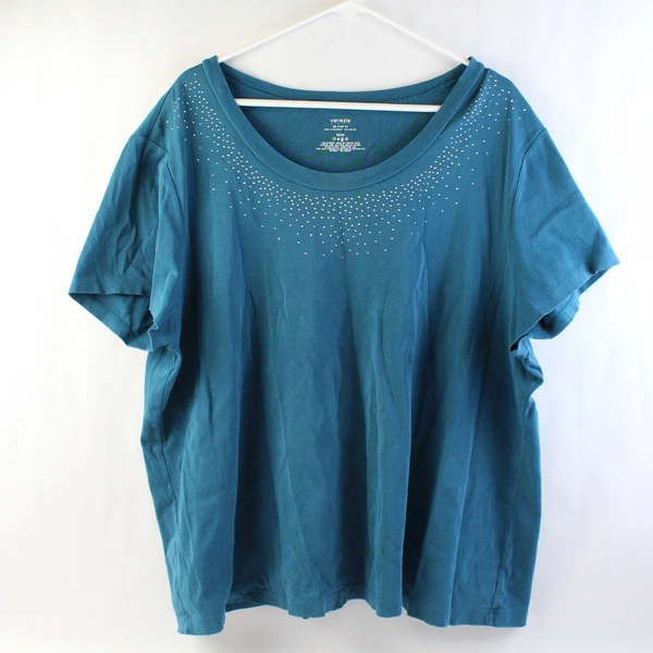 Venezia Blue Relaxed Fit T-Shirt Bedazzled Rhinestone Women's Plus Size 22/24