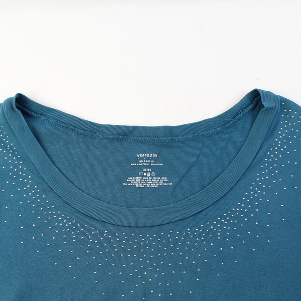 Venezia Blue Relaxed Fit T-Shirt Bedazzled Rhinestone Women's Plus Size 22/24