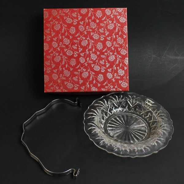 Vintage Glass Seafood Set Server Plate & Dish Holder (Missing Fork)