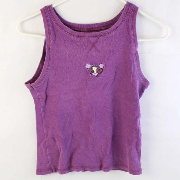 Unbranded Purple Tank Top With Embroidered Cheerleading Monkey Women's Small