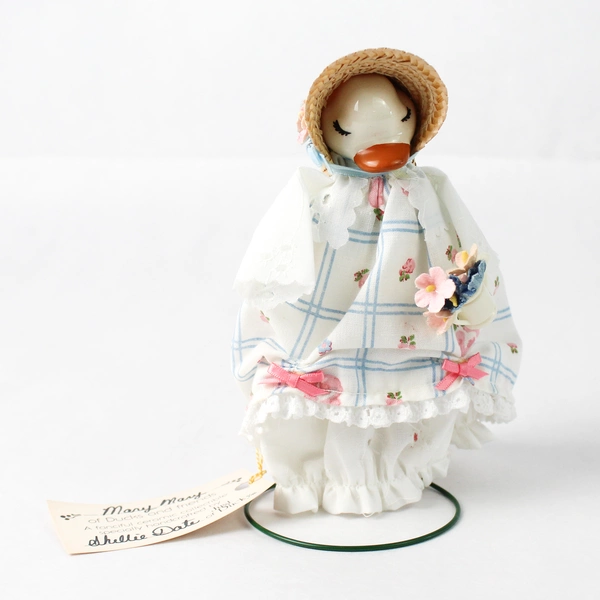 1980s Just Ducky Figurine Ceramic Face Nursey Rhyme Mary Mary Wire Stand