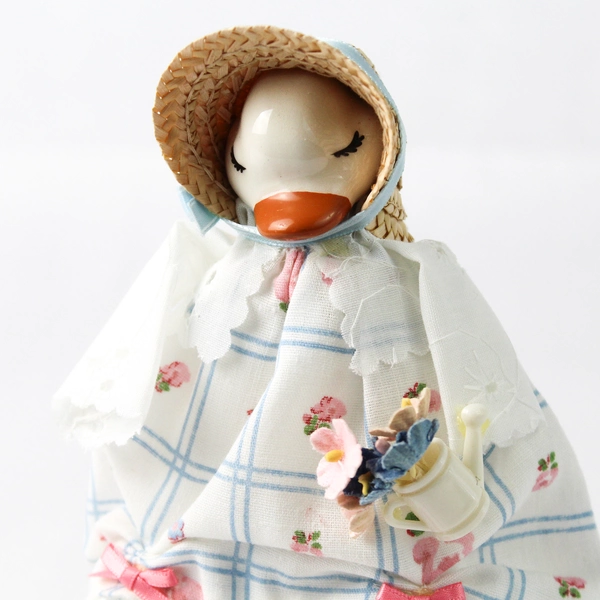 1980s Just Ducky Figurine Ceramic Face Nursey Rhyme Mary Mary Wire Stand